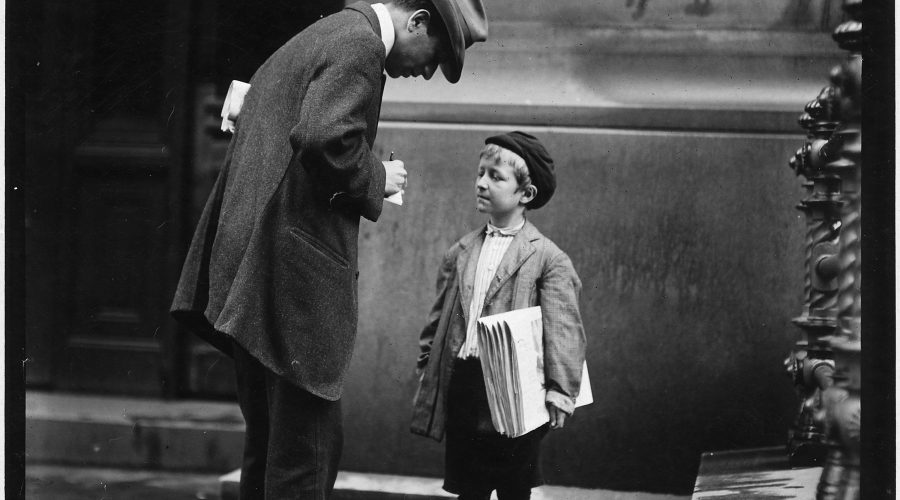 boy talking to man