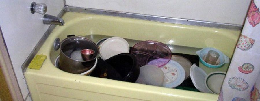 dishes in tub