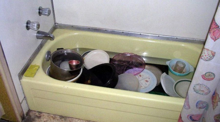 dishes in tub